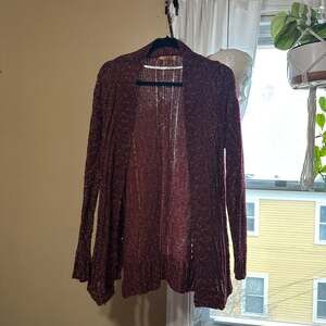 Belldini Waterfall Cardigan Copper Sequined Mesh Open Front Sparkle Size S